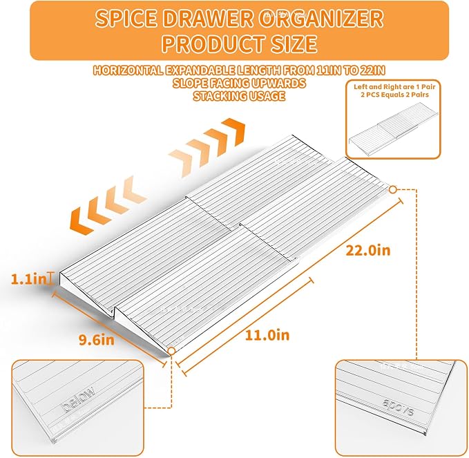 Yieach 4 Pack Adjustable In Drawer Spice Organizer - Image 3