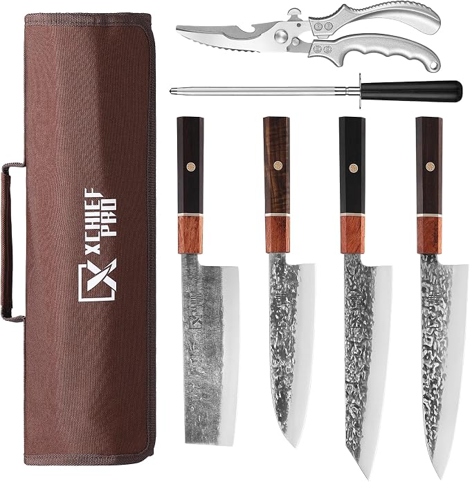 Japan Knife Set, High Carbon Steel Japan Nakiri Santoku Knife Set, Hand Forged by XchiefPro