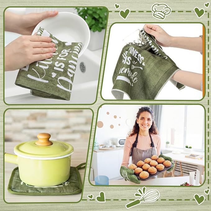 Leinuosen 8 Pcs Kitchen Towels and Oven Mitts Sets Pot Holders Dishcloths Set - Image 5