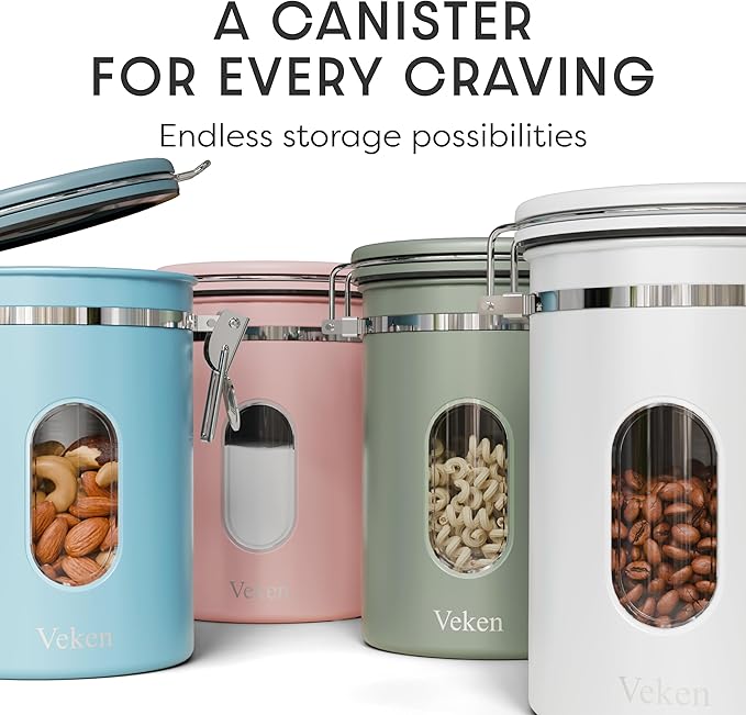 Veken Coffee Canister with Window, Airtight Stainless Steel Kitchen Food - Image 8