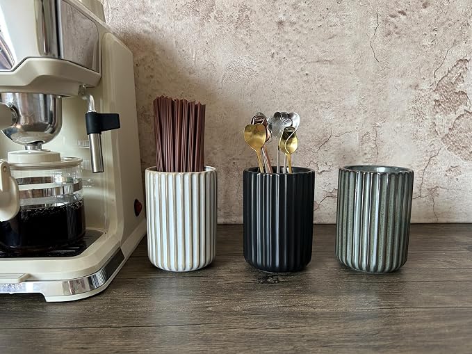 TOPYOKK Stoneware Coffee Bar Utensil Holder Tea & Coffee Spoon & Stirrer Holder - Image 2