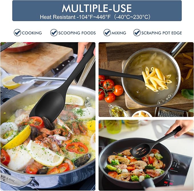 HOTEC Heat Resistant Silicone Cooking Spoon Spatula, Large Kitchen Solid and - Image 5