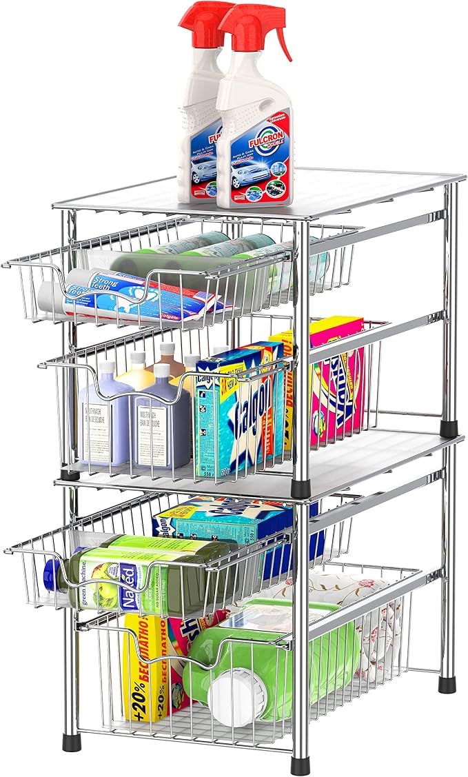 Simple Houseware Stackable 2 Tier Sliding Basket Organizer Drawer - Image 4