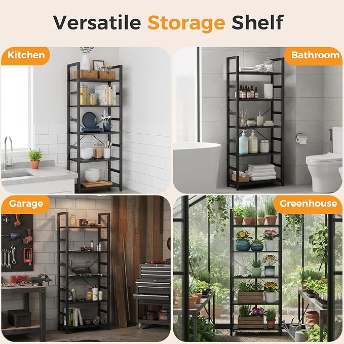 DUMOS 5-Tier Bookshelf, Modern Tall Bookcase, Open Storage Display Shelf - Image 5