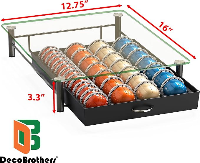 DecoBrothers Crystal Tempered Glass Vertuo Pod Holder Drawer, 28 Large or 56 - Image 3