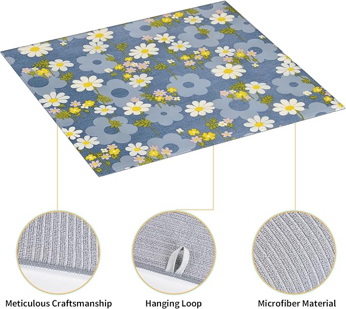 Daisy Flowers Dish Drying Mat for Kitchen Counter, Large Drying Kitchen Mat - Image 4