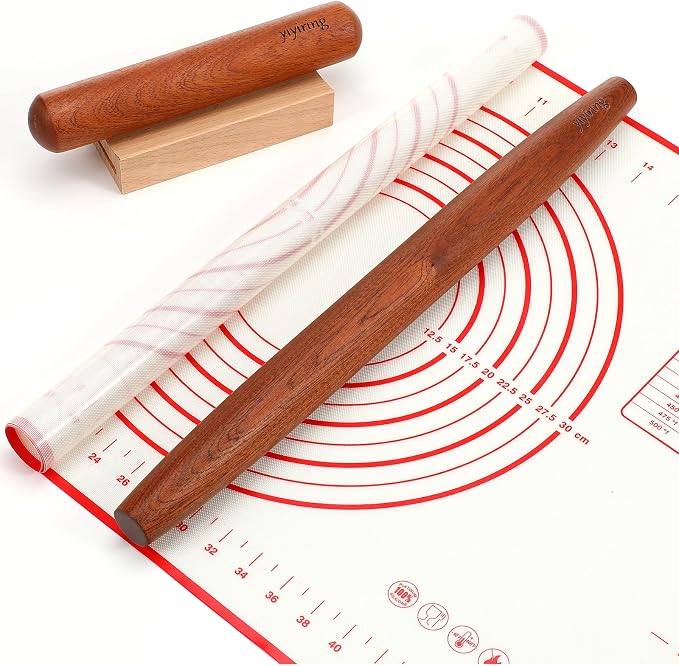 4 Pcs Sapele Wood French Rolling Pin Set Tapered and Mini Wooden Rolling by Yiyiring