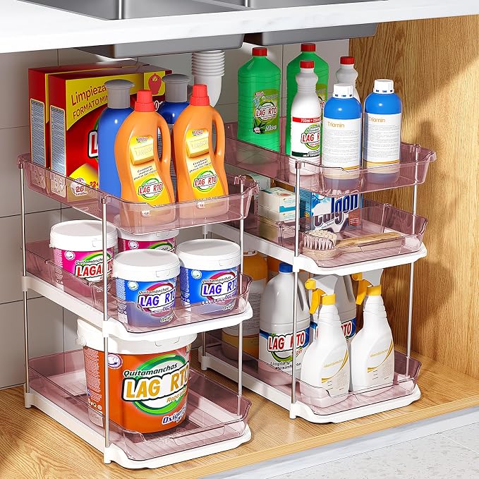Delamu 2 Pack 3-Tier Bathroom Under Sink Organizers and Storage, Pull Out Clear - Image 8