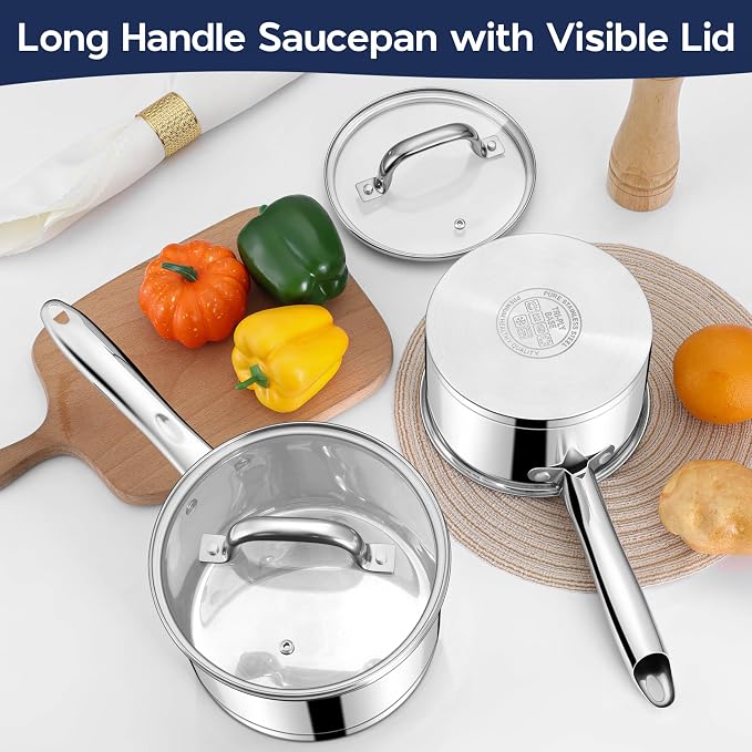 LIANYU Stainless Steel Saucepan Set of 2, 2QT & 3QT Sauce Pan - Image 6