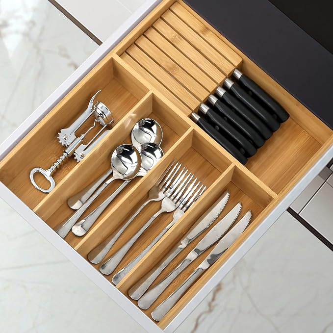 VaeFae Bamboo Silverware Organizer, Utensil Holder - Image 2