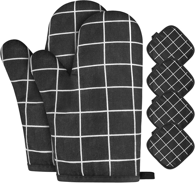 AUAUY Oven Mitts and Pot Holders 6PCS Set, 392°F Heat Resistant Cooking Gloves by AUAUY