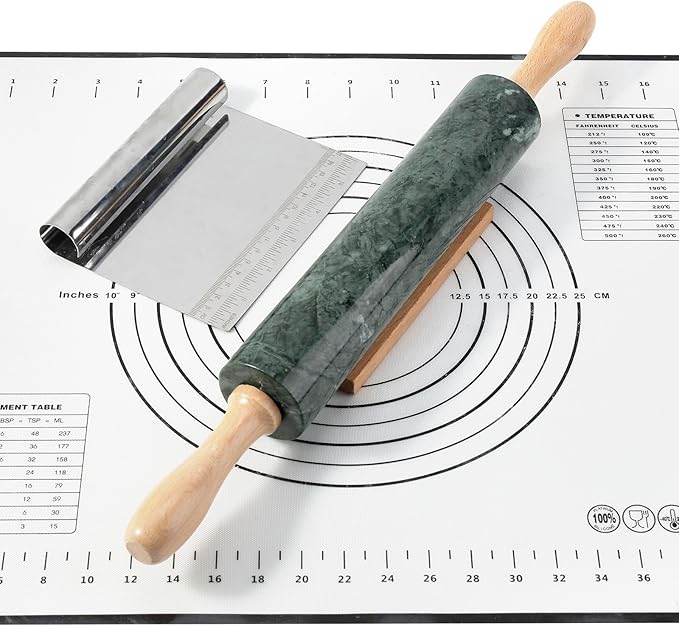Koville Indian Natural Marble Rolling Pin, Non-Stick Polished Dough Roller by Koville