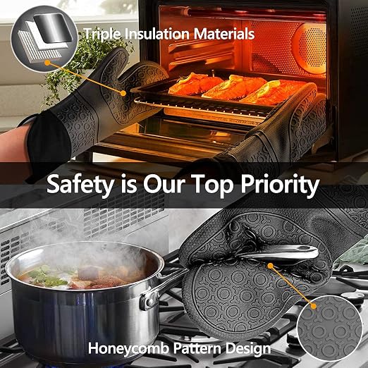 Silicone Oven Mitts and Pot Holders Sets, MTZRFLL Extra Long Heat Resistant - Image 4