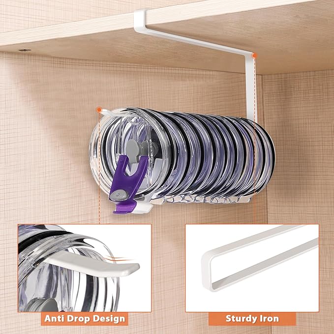 2 Pack Tumbler Lid Organizer, Horizontal Tumbler Lid Storage Hook to Hold Up 20 - Image 4
