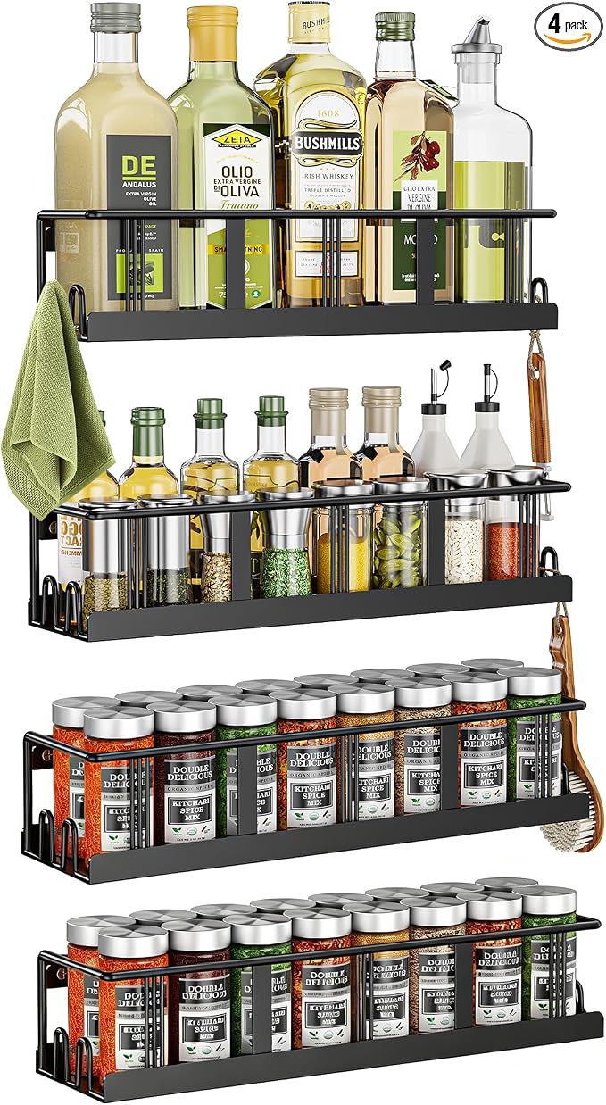 Bunoxea Spice Rack Wall Mounted 4 Pack, Space-Saving Spice Organizer by Bunoxea