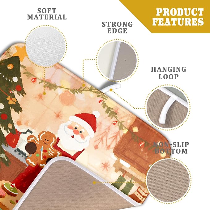 Christmas Dish Drying Mat for Kitchen Counter 16x18 Santa Claus Gingerbread - Image 4