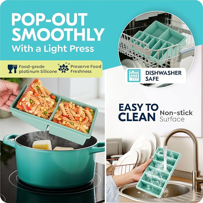 Silicone Freezer Trays with Lids, 2 Cup & 1/2 Cup Combo, Soup Container Style - Image 2