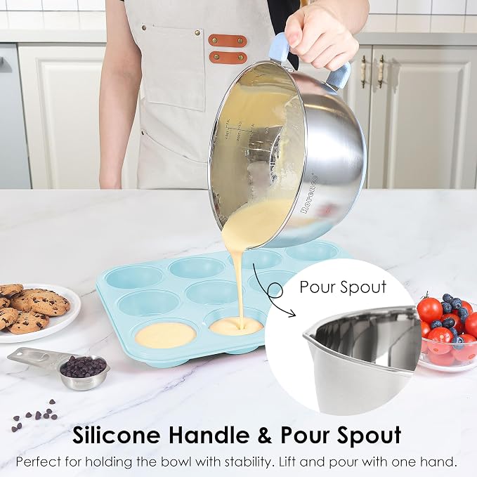 Rorence Stainless Steel Mixing Bowls Set: Non-Slip Silicone Bottom Kitchen Bowls - Image 4