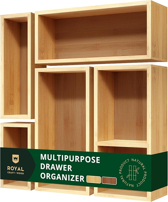 ROYAL CRAFT WOOD 5-Piece Bamboo Drawer Organizer Set – Multi-Use Storage Trays by RoyalCraftWood
