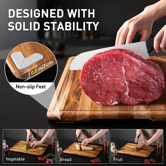 2 Pack Teak Cutting Board for Kitchen Wooden Chopping Board Charcuterie Board - Image 6