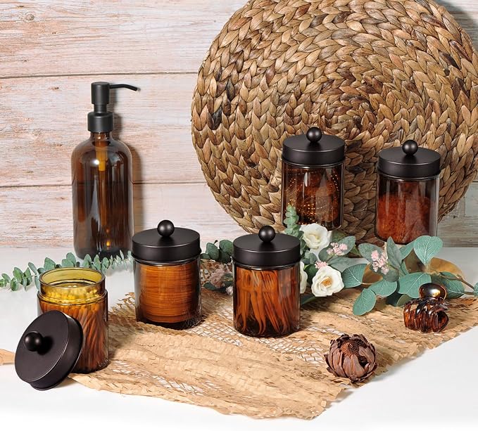Amolliar Amber Glass Qtip Holder, Apothecary Jars - Image 7