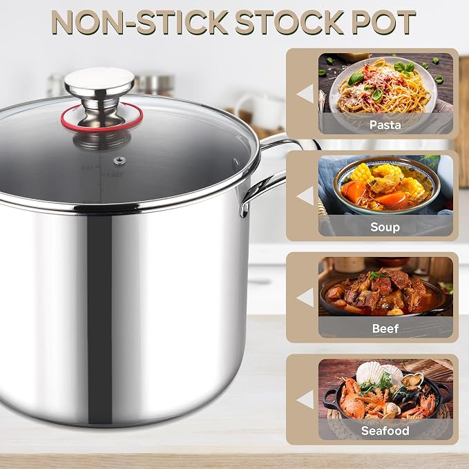 LIANYU 10 Quart Pot with Lid, 10QT Tri-Ply Heavy Duty Stock Pot, 18/10 - Image 6