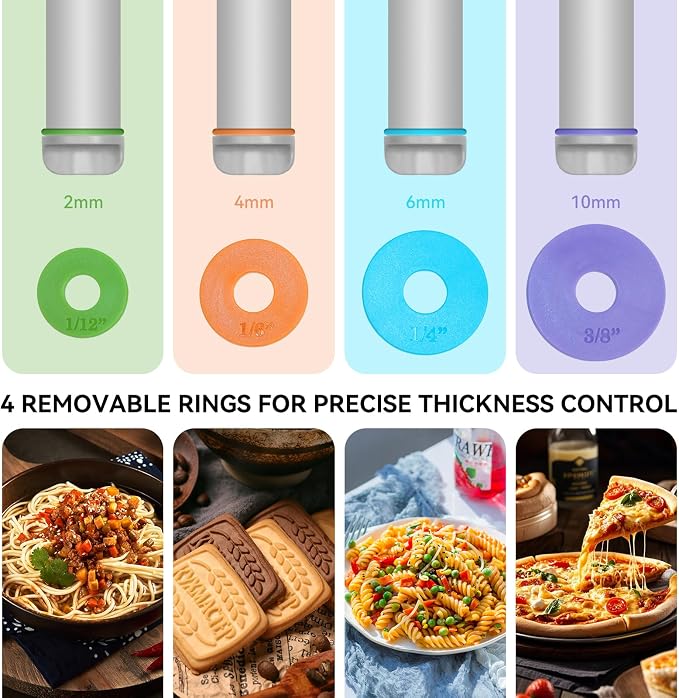 Adjustable Rolling Pin with Thickness Rings, 12.8" Silicone Non Stick Dough - Image 6