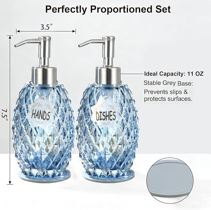 MALACHI Soap Dispenser Set, Crystal-Textured Diamond Glass - Image 7