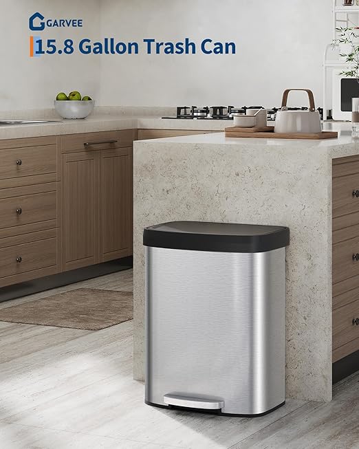 Garvee 16 gal / 60 L Stainless Steel Trash Can - Image 2