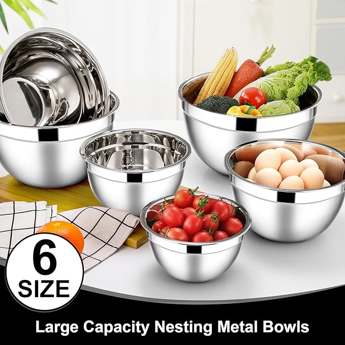 E-far Mixing Bowls with Lids, 12-Piece Stainless Steel Salad Bowls Metal - Image 3