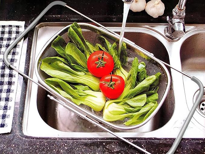 AJIODA Over The Sink Colander, 6 Quarts Stainless Steel Oval Colander - Image 7