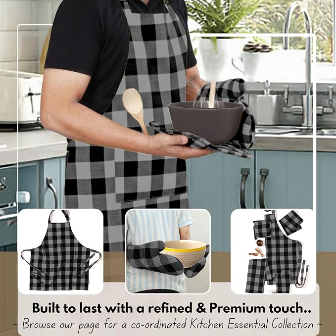 Native Fab Buffalo Plaid Check Oven Mitts and Pot Holders Set of 4, 100% Cotton - Image 7