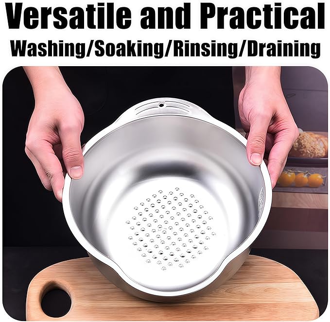 Rice Washer Strainer Bowl, Stainless Steel Washing Bowl - Image 4