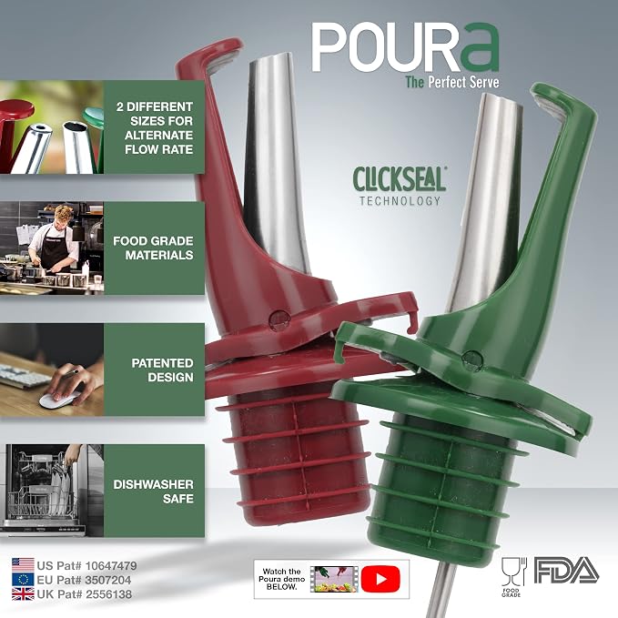 Poura Oil and Vinegar Dispenser Spouts | Airtight ClickSeal BPA Free Bottle - Image 3
