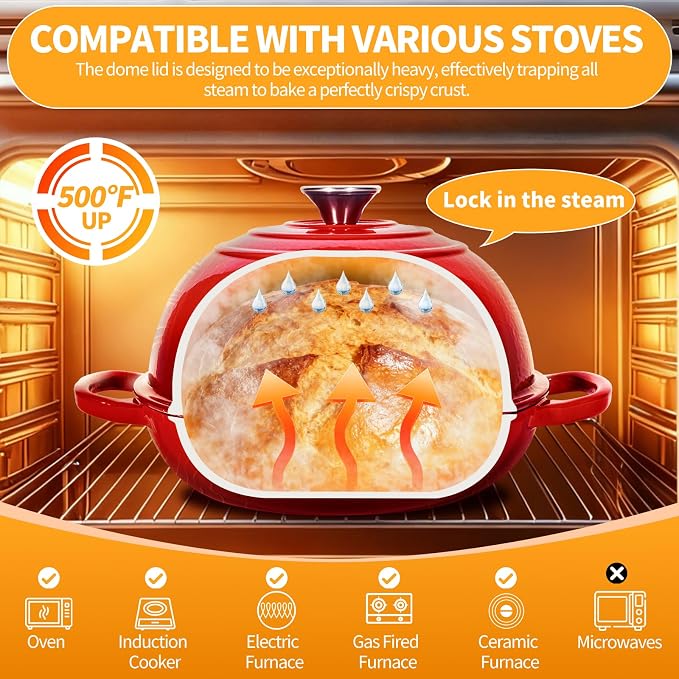 ONKO Dutch Oven For Sourdough Bread Baking, 6QT Enameled Cast Iron Dutch Oven - Image 2