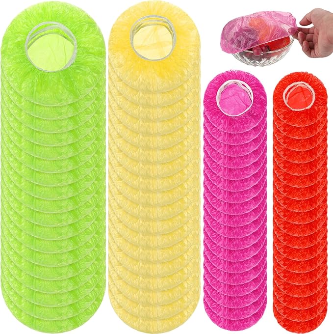 Boao 100 Pcs Reusable Bowl Covers 4 Size Plastic Color Elastic Wrap by Boao