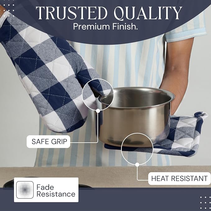 Oven Mitt & Pot Holder Buffalo Plaid Check 100% Cotton Heat Resistant Oven - Image 7