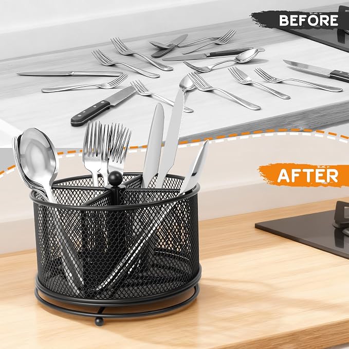 2 Pack 360° Rotating Metal Utensil Caddy - Image 3