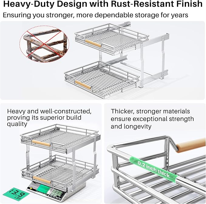 Pull out Cabinet Organizer, 2 Tiers 15"W X 21"D, Heavy Duty Smooth Sliding - Image 9