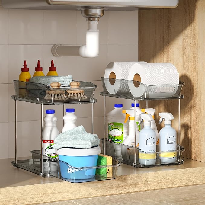 Delamu 2-Tier Under Sink Organizers and Storage, Pull Out Kitchen Pantry - Image 5