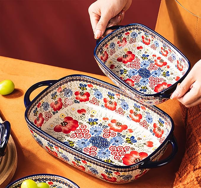 Vintage Flowers Style Ceramic Bakeware Casserole Dish Baking Pan Lasagna Pans - Image 3