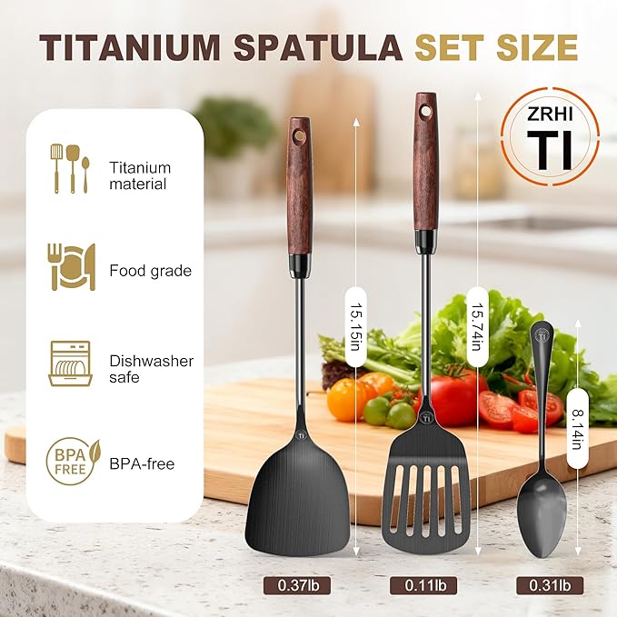 Titanium Spatula Set of 3 for Kitchen, Kitchen Utensil Set Pure Titanium - Image 2