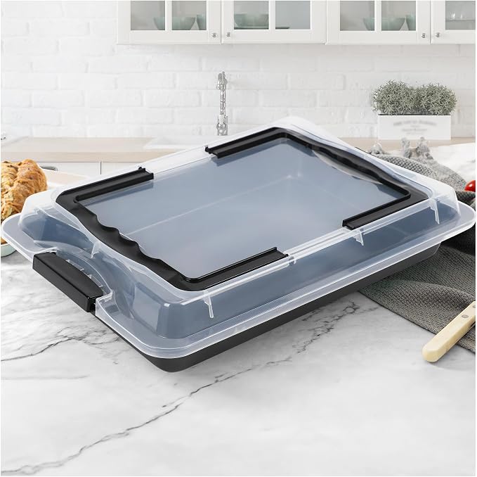 Sheet Cake Pan with Lid, Non-Stick Ceramic Coating Baking Pan, Oven Safe 450°F by Spmarkt-EasyBakingHome