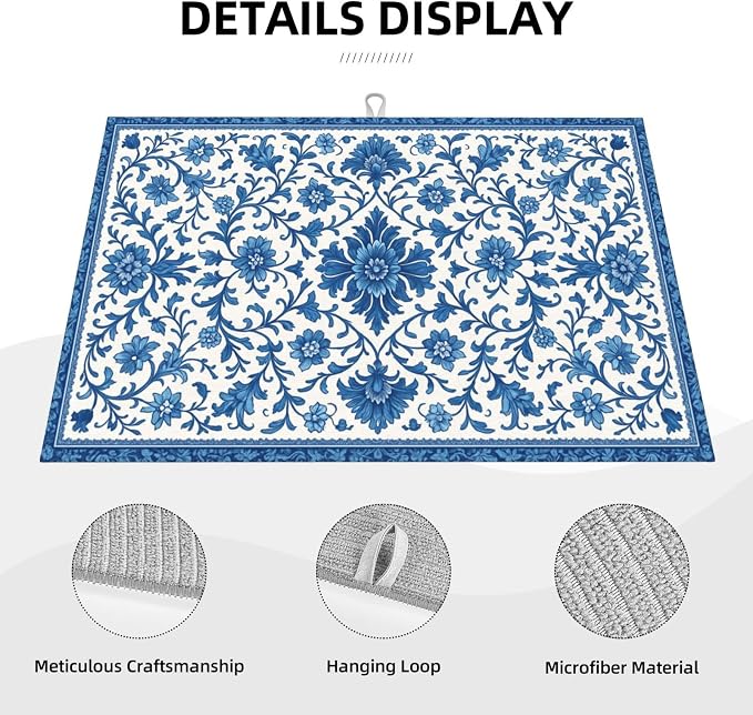Blue and White Pattern Dish Drying Mats - Image 4