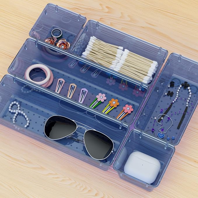 WOWBOX 6 Pack Clear Drawer Organizer Set, Acrylic Drawer Storage Trays - Image 7