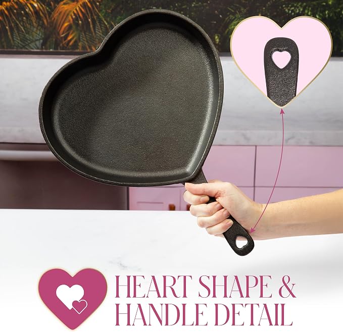 Paris Hilton Pre-Seasoned Cast Iron Heart Skillet Pan, Heavy-Duty Frying Pan - Image 4