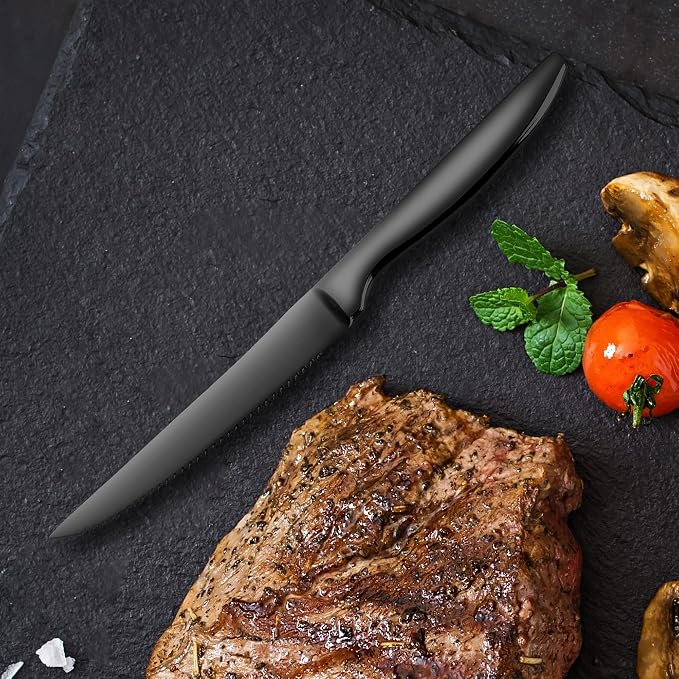 SuperCook Black Steak Knives of 12, High End Stainless Steel Steak Knives Set - Image 7