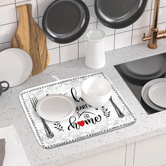 White Kitchen Dish Drying Mat 16x18 Inch Knife Fork Dish Drainer Rack Mats - Image 6