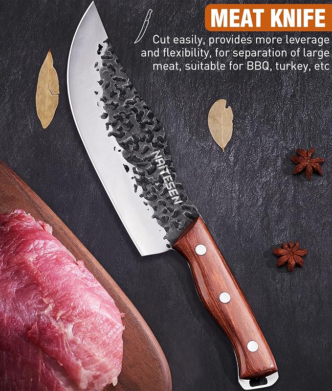 Naitesen 4PCS Butcher Knife and Kitchen Knife Set, Hand Forged Very Sharp - Image 3