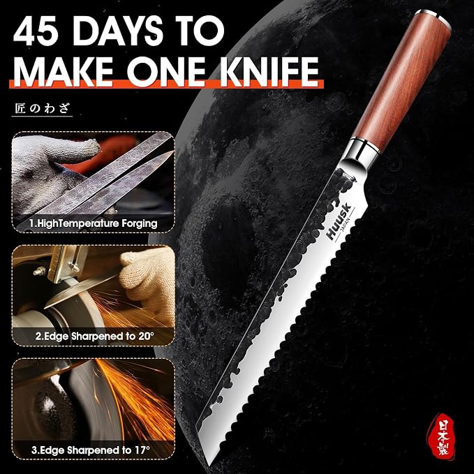 Huusk Serrated Bread Knife 8 inch, Upgraded Carbon Steel Japanese Bread Knife - Image 5